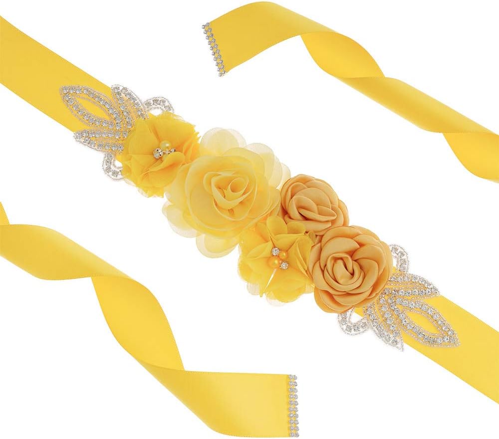 Sash Belt with Flowers Pearls Rhinestone for Wedding Bride/Baby Shower Dress