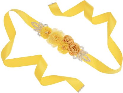 Sash Belt with Flowers Pearls Rhinestone for Wedding Bride/Baby Shower Dress