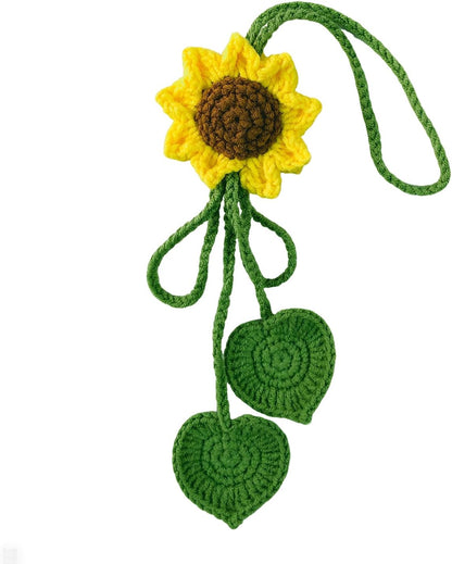 Crochet Sunflower and Cute Car Accessories for Women, Handmade Girly Car Rear View Mirror Accessories, Decor, Keychains for Girls, Bag Charm Gift Girl Pendant
