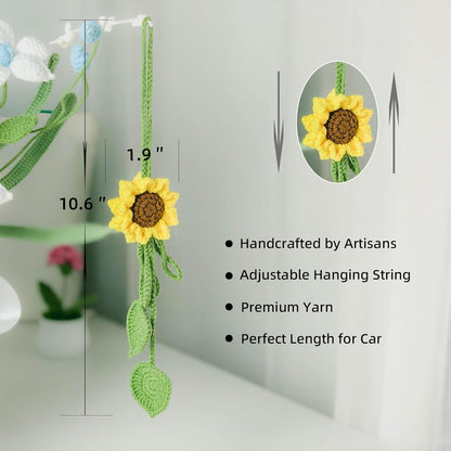 Crochet Sunflower and Cute Car Accessories for Women, Handmade Girly Car Rear View Mirror Accessories, Decor, Keychains for Girls, Bag Charm Gift Girl Pendant
