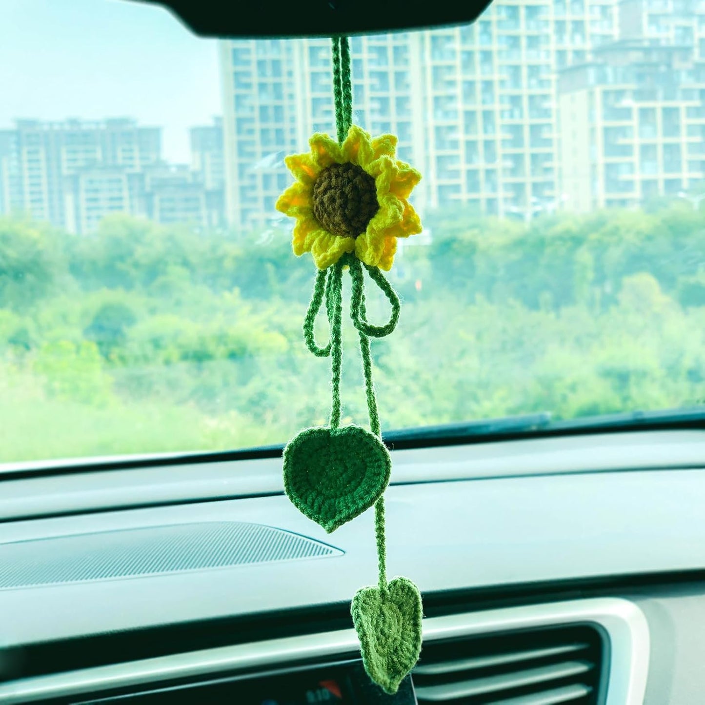 Crochet Sunflower and Cute Car Accessories for Women, Handmade Girly Car Rear View Mirror Accessories, Decor, Keychains for Girls, Bag Charm Gift Girl Pendant