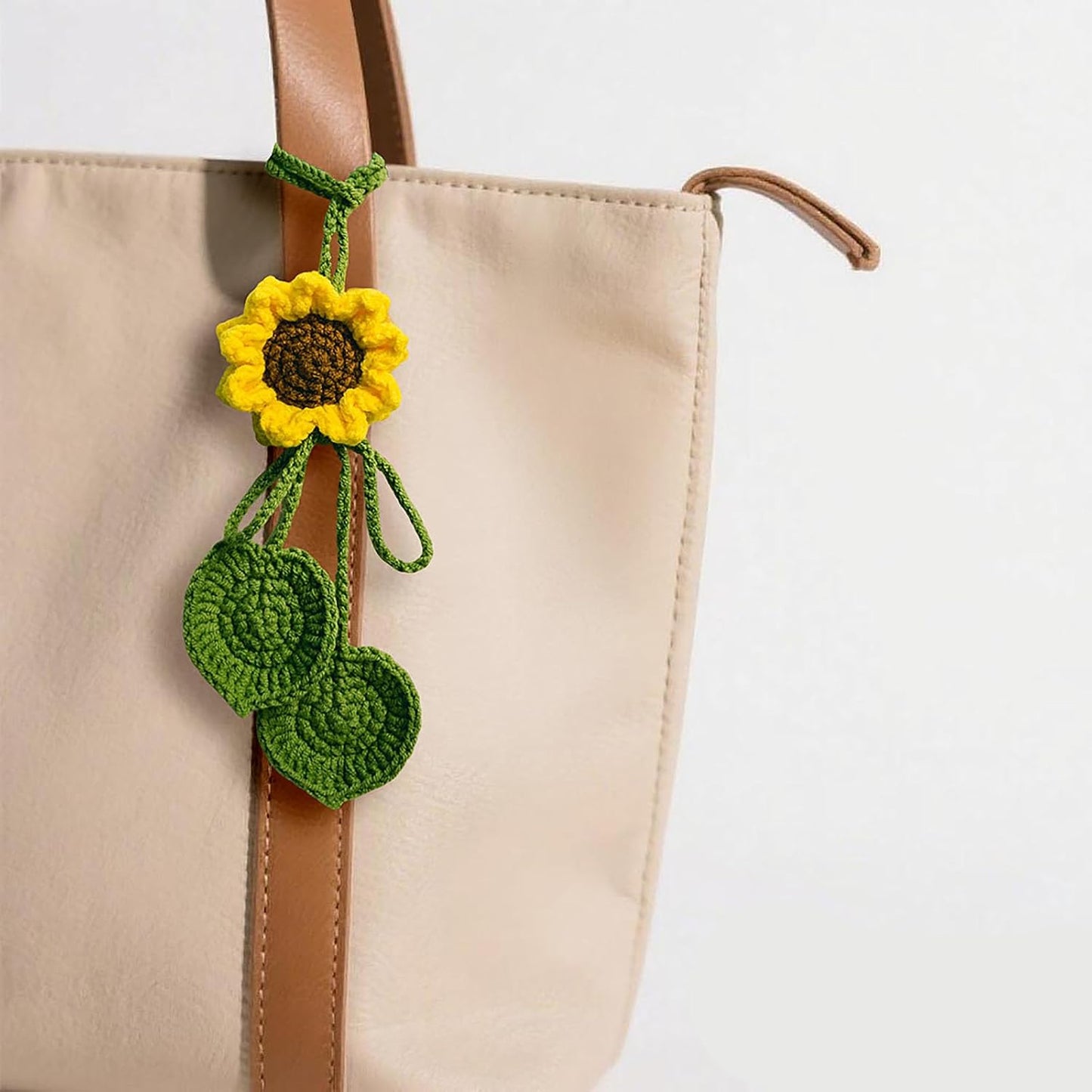 Crochet Sunflower and Cute Car Accessories for Women, Handmade Girly Car Rear View Mirror Accessories, Decor, Keychains for Girls, Bag Charm Gift Girl Pendant