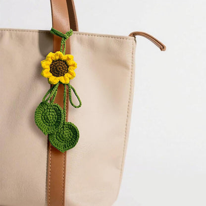 Crochet Sunflower and Cute Car Accessories for Women, Handmade Girly Car Rear View Mirror Accessories, Decor, Keychains for Girls, Bag Charm Gift Girl Pendant