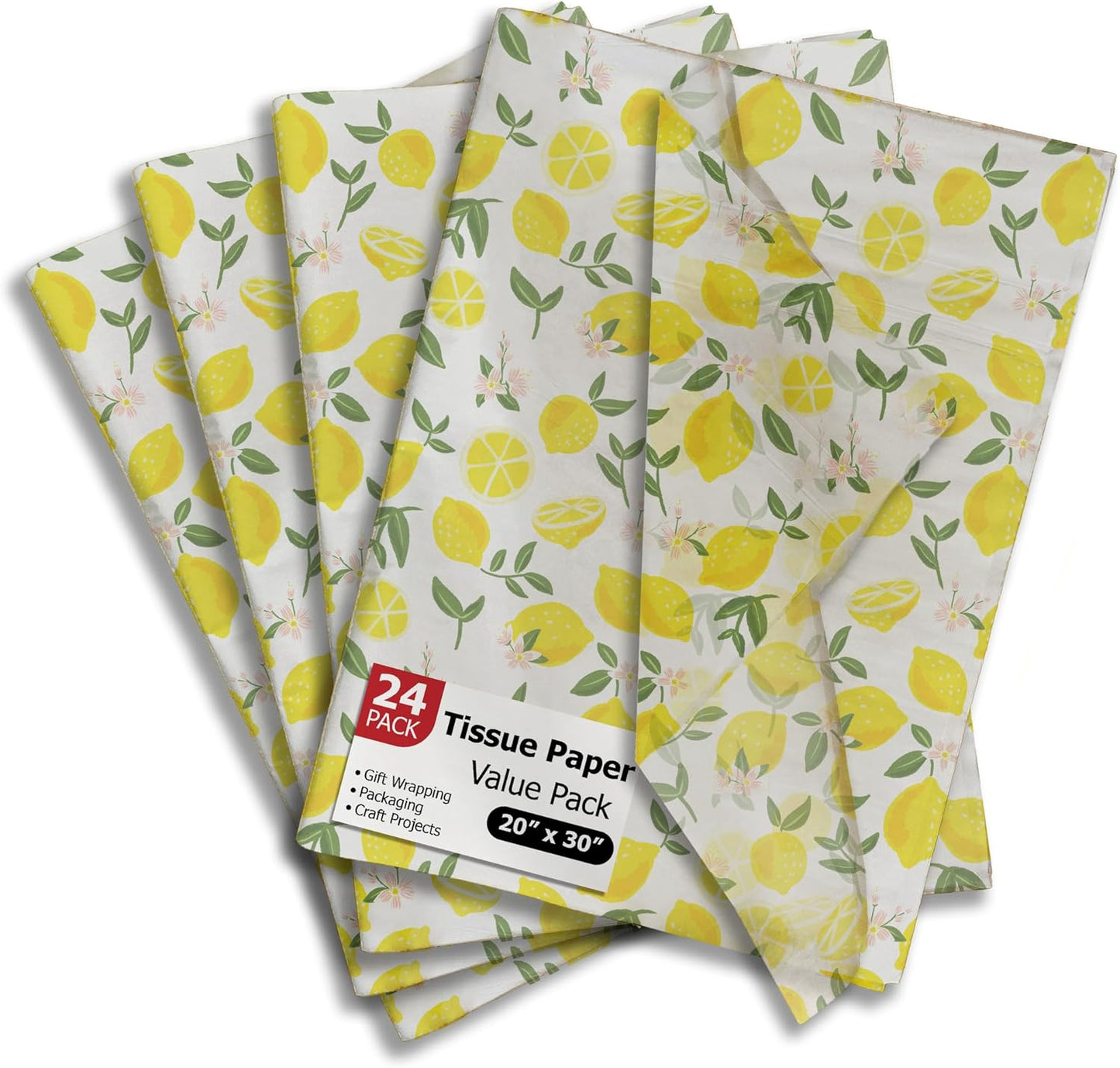 Bulk Elegant Summer Lemons Tissue Paper Wrapping Gift Bags, Crafts DIY Project Party Decorations Packaging - Creative Uses for Wedding Birthday & Holiday Events - 24 Sheets 20"x30"