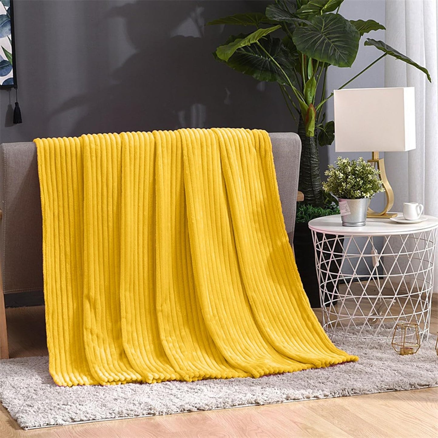 Cozy Super Soft Throw Blankets for Bed, 80x60 Inch Queen Size Solid 3D Striped Decorative Fluffy Blanket for Living Room Sofa, Plush Lightweight Warm Fuzzy Flannel Blankets for All Seasons