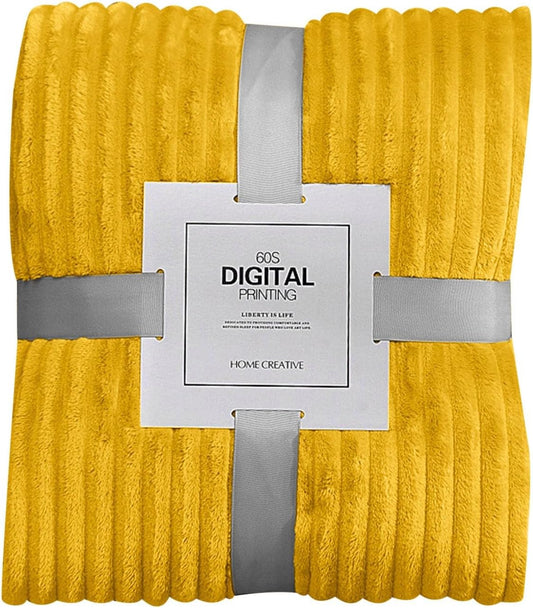 Cozy Super Soft Throw Blankets for Bed, 80x60 Inch Queen Size Solid 3D Striped Decorative Fluffy Blanket for Living Room Sofa, Plush Lightweight Warm Fuzzy Flannel Blankets for All Seasons