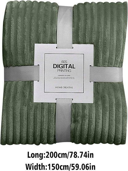 Cozy Super Soft Throw Blankets for Bed, 80x60 Inch Queen Size Solid 3D Striped Decorative Fluffy Blanket for Living Room Sofa, Plush Lightweight Warm Fuzzy Flannel Blankets for All Seasons