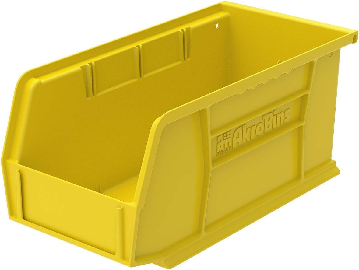 30230 AkroBins Plastic Storage Bins, Space-Saving Stackable Bins for Garage, Pantry, Craft Organization, 11" x 5" x 5", Yellow, 12-Pack