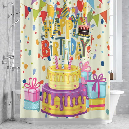 Birthday Theme Waterproof Shower Curtain for Bathroom Cute Cartoon Polyester Fabric Shower Curtain Set with Hooks, Decorative Bath Curtain for Home Decor 72x72 in