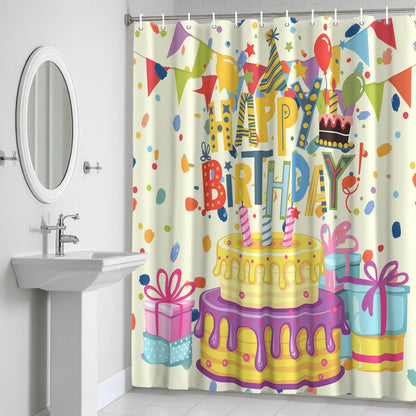 Birthday Theme Waterproof Shower Curtain for Bathroom Cute Cartoon Polyester Fabric Shower Curtain Set with Hooks, Decorative Bath Curtain for Home Decor 72x72 in