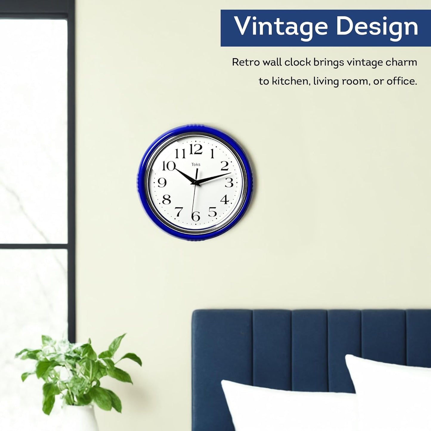 Retro Wall Clock, 9.5 Inch Vintage Design, Silent Non-Ticking Quartz Movement, Battery Operated, Perfect for Kitchen, Living Room, Office, and Indoor Use (Vintage Yellow)
