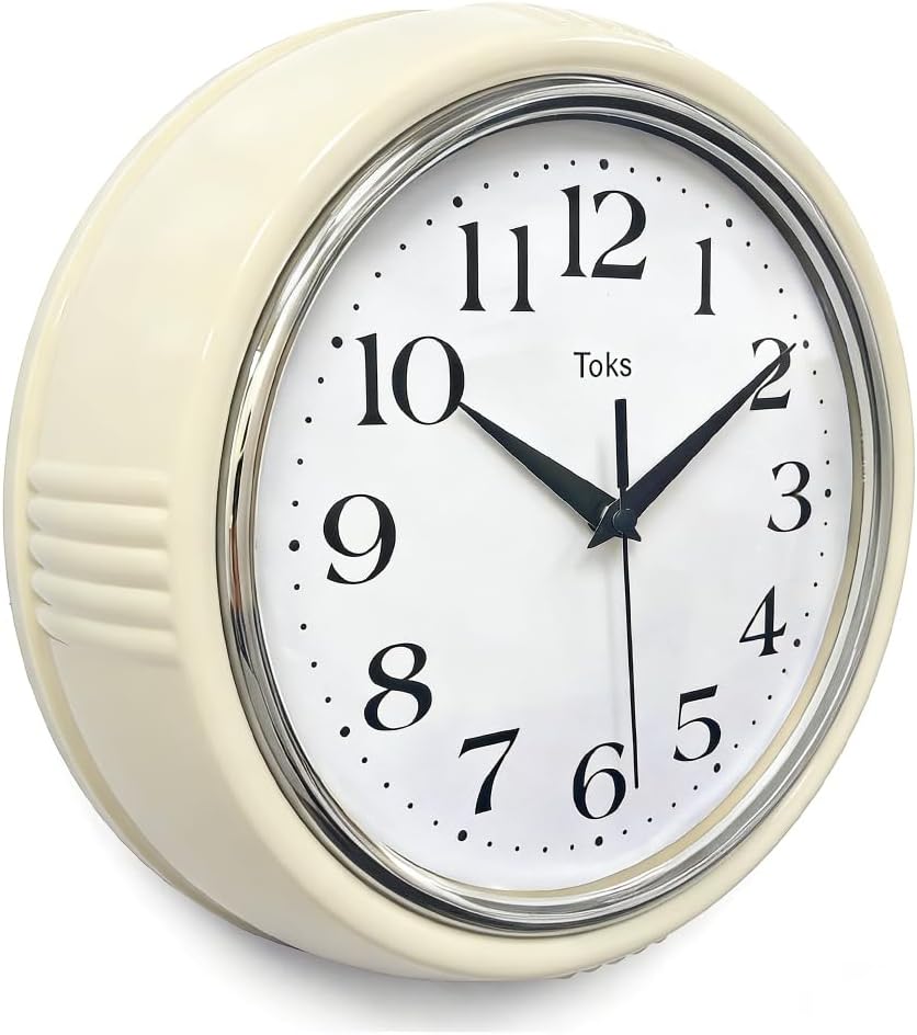 Retro Wall Clock, 9.5 Inch Vintage Design, Silent Non-Ticking Quartz Movement, Battery Operated, Perfect for Kitchen, Living Room, Office, and Indoor Use (Vintage Yellow)