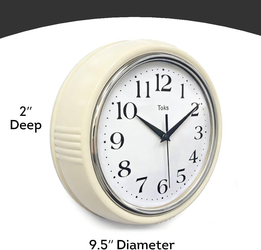 Retro Wall Clock, 9.5 Inch Vintage Design, Silent Non-Ticking Quartz Movement, Battery Operated, Perfect for Kitchen, Living Room, Office, and Indoor Use (Vintage Yellow)