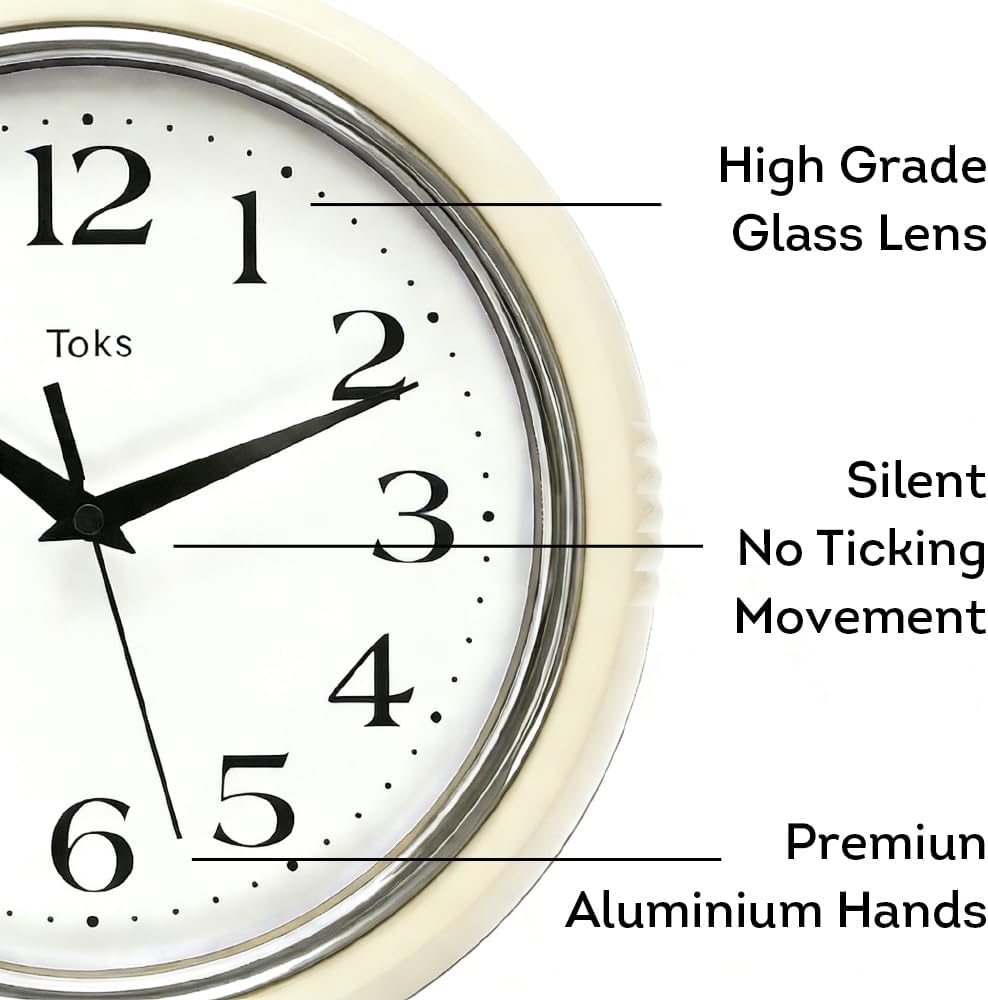 Retro Wall Clock, 9.5 Inch Vintage Design, Silent Non-Ticking Quartz Movement, Battery Operated, Perfect for Kitchen, Living Room, Office, and Indoor Use (Vintage Yellow)