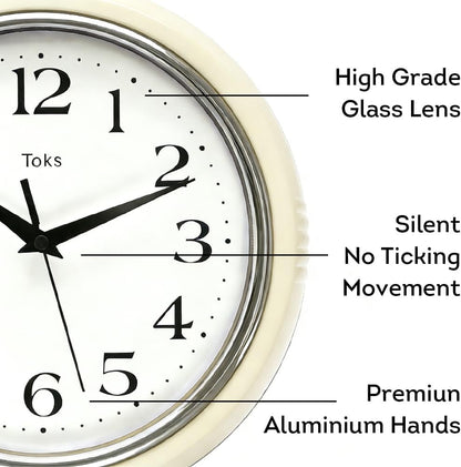 Retro Wall Clock, 9.5 Inch Vintage Design, Silent Non-Ticking Quartz Movement, Battery Operated, Perfect for Kitchen, Living Room, Office, and Indoor Use (Vintage Yellow)