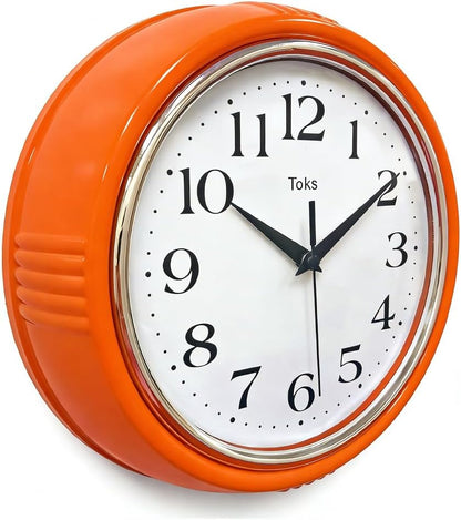 Retro Wall Clock, 9.5 Inch Vintage Design, Silent Non-Ticking Quartz Movement, Battery Operated, Perfect for Kitchen, Living Room, Office, and Indoor Use (Vintage Yellow)