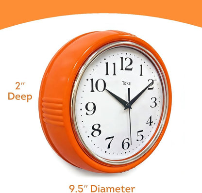 Retro Wall Clock, 9.5 Inch Vintage Design, Silent Non-Ticking Quartz Movement, Battery Operated, Perfect for Kitchen, Living Room, Office, and Indoor Use (Vintage Yellow)