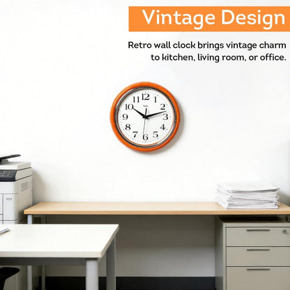 Retro Wall Clock, 9.5 Inch Vintage Design, Silent Non-Ticking Quartz Movement, Battery Operated, Perfect for Kitchen, Living Room, Office, and Indoor Use (Vintage Yellow)