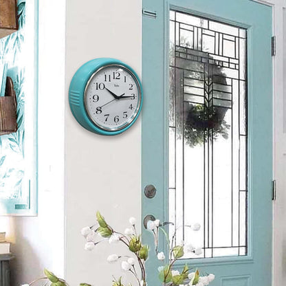 Retro Wall Clock, 9.5 Inch Vintage Design, Silent Non-Ticking Quartz Movement, Battery Operated, Perfect for Kitchen, Living Room, Office, and Indoor Use (Vintage Yellow)