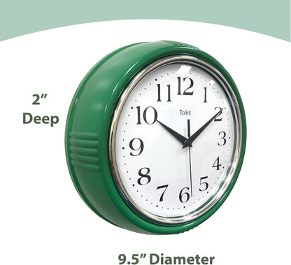 Retro Wall Clock, 9.5 Inch Vintage Design, Silent Non-Ticking Quartz Movement, Battery Operated, Perfect for Kitchen, Living Room, Office, and Indoor Use (Vintage Yellow)