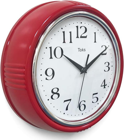 Retro Wall Clock, 9.5 Inch Vintage Design, Silent Non-Ticking Quartz Movement, Battery Operated, Perfect for Kitchen, Living Room, Office, and Indoor Use (Vintage Yellow)