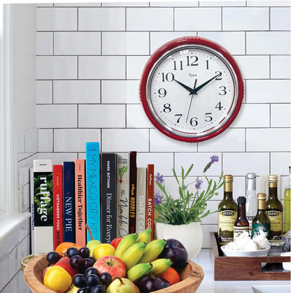 Retro Wall Clock, 9.5 Inch Vintage Design, Silent Non-Ticking Quartz Movement, Battery Operated, Perfect for Kitchen, Living Room, Office, and Indoor Use (Vintage Yellow)