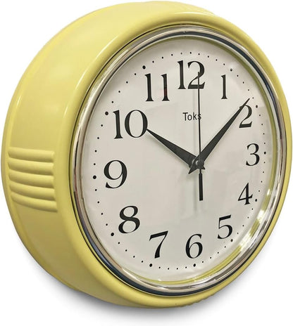 Retro Wall Clock, 9.5 Inch Vintage Design, Silent Non-Ticking Quartz Movement, Battery Operated, Perfect for Kitchen, Living Room, Office, and Indoor Use (Vintage Yellow)