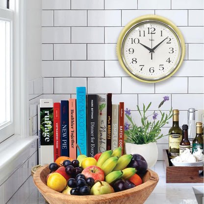 Retro Wall Clock, 9.5 Inch Vintage Design, Silent Non-Ticking Quartz Movement, Battery Operated, Perfect for Kitchen, Living Room, Office, and Indoor Use (Vintage Yellow)