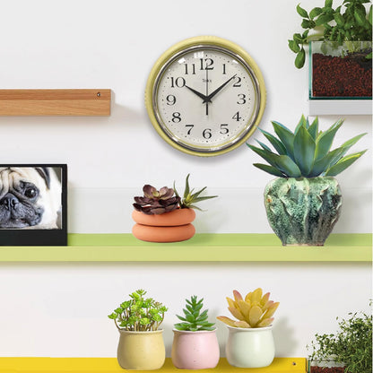 Retro Wall Clock, 9.5 Inch Vintage Design, Silent Non-Ticking Quartz Movement, Battery Operated, Perfect for Kitchen, Living Room, Office, and Indoor Use (Vintage Yellow)