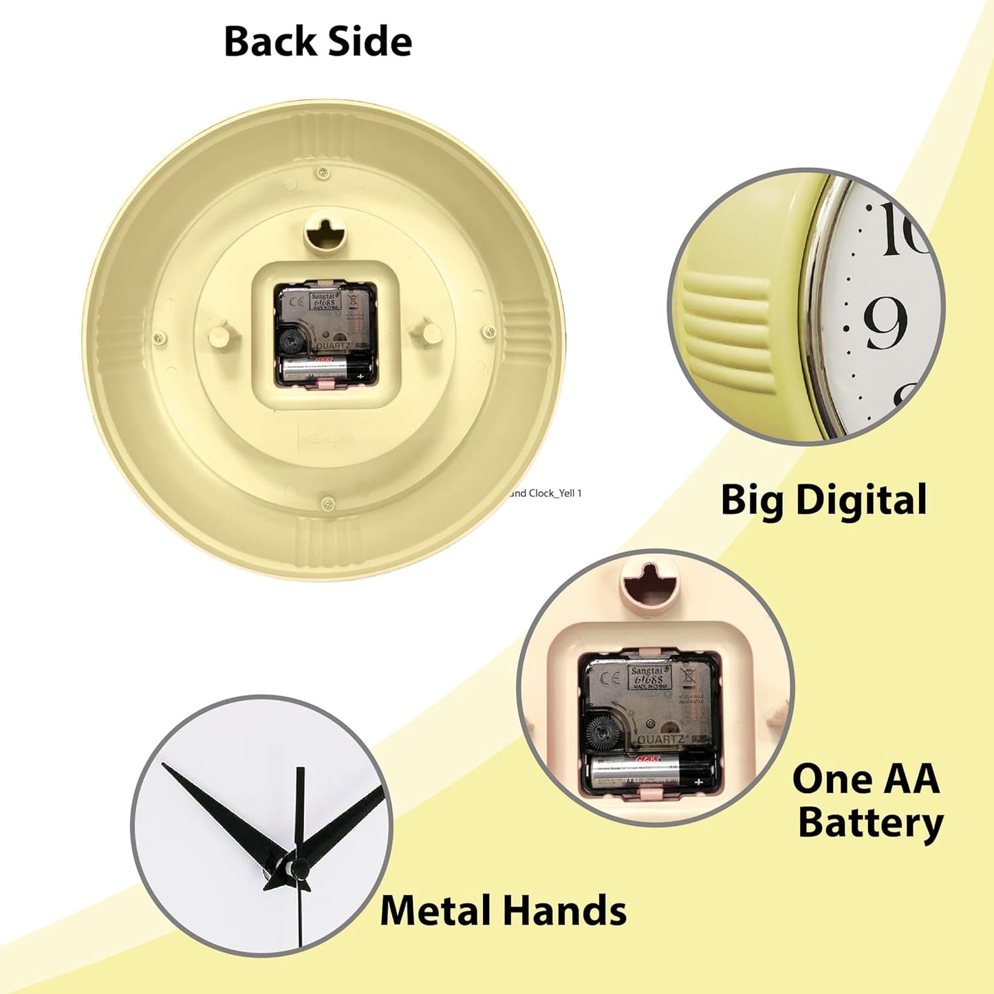 Retro Wall Clock, 9.5 Inch Vintage Design, Silent Non-Ticking Quartz Movement, Battery Operated, Perfect for Kitchen, Living Room, Office, and Indoor Use (Vintage Yellow)