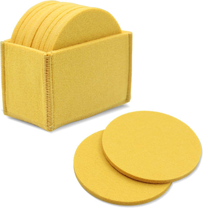 Set of 10 Felt Coaster Set with Holder, Table Coasters for Drinks, Absorbent & Protect Furniture & Table - Yellow