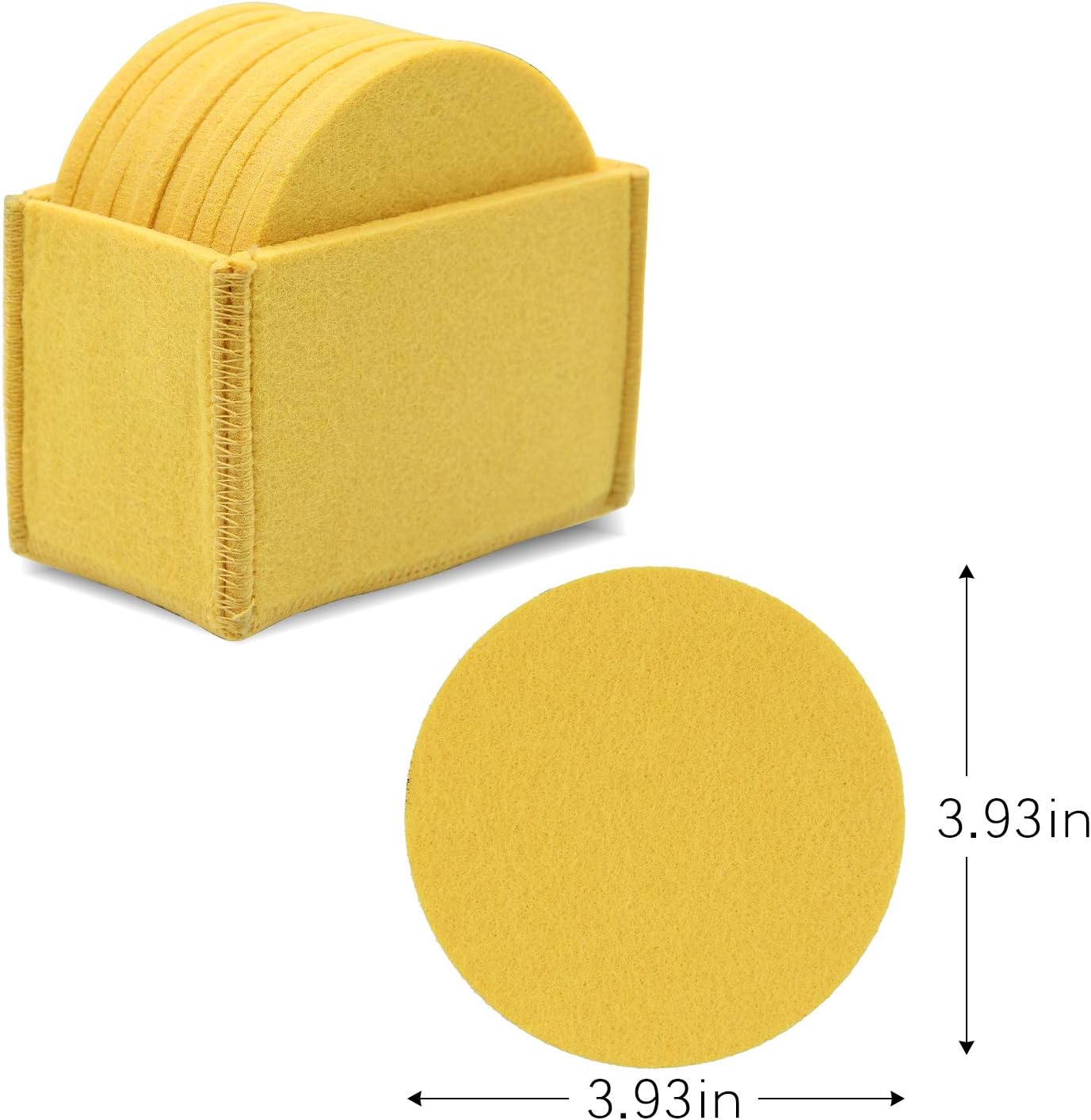 Set of 10 Felt Coaster Set with Holder, Table Coasters for Drinks, Absorbent & Protect Furniture & Table - Yellow
