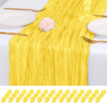 14 Pack Lemon Yellow Cheesecloth Table Runner 17x108 Inch Semi Sheer Boho Gauze Cheese Cloth Fabric Table Runners, for Wedding Party Baby Shower Birthday Home Decor Garden Farmhouse