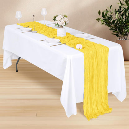14 Pack Lemon Yellow Cheesecloth Table Runner 17x108 Inch Semi Sheer Boho Gauze Cheese Cloth Fabric Table Runners, for Wedding Party Baby Shower Birthday Home Decor Garden Farmhouse