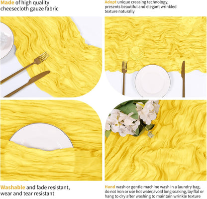 14 Pack Lemon Yellow Cheesecloth Table Runner 17x108 Inch Semi Sheer Boho Gauze Cheese Cloth Fabric Table Runners, for Wedding Party Baby Shower Birthday Home Decor Garden Farmhouse