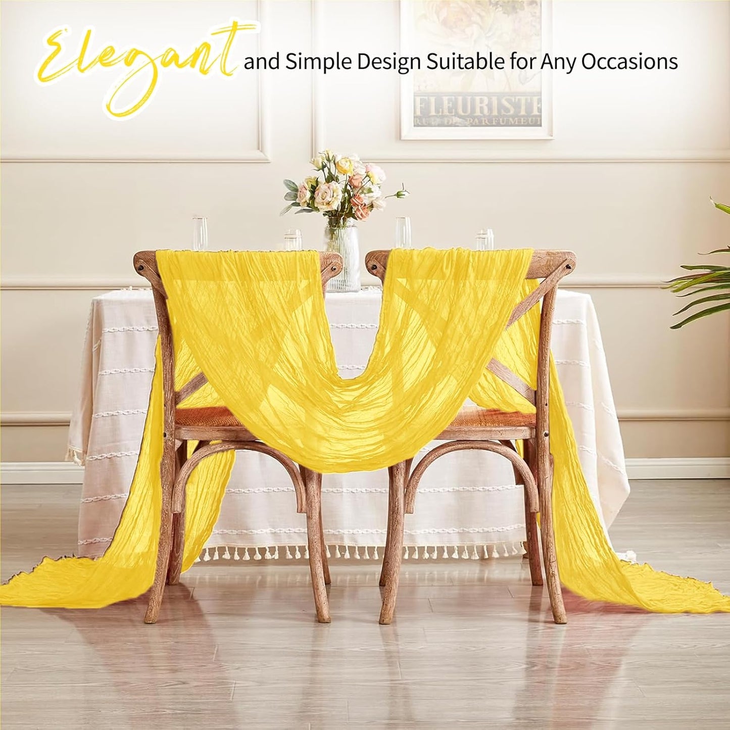 14 Pack Lemon Yellow Cheesecloth Table Runner 17x108 Inch Semi Sheer Boho Gauze Cheese Cloth Fabric Table Runners, for Wedding Party Baby Shower Birthday Home Decor Garden Farmhouse
