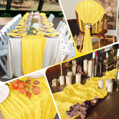 14 Pack Lemon Yellow Cheesecloth Table Runner 17x108 Inch Semi Sheer Boho Gauze Cheese Cloth Fabric Table Runners, for Wedding Party Baby Shower Birthday Home Decor Garden Farmhouse