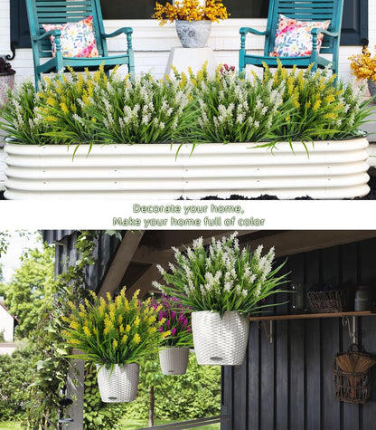 12 Bundles Artificial Grass Fake Plants Outdoor Yellow Fake Grass | 14.6",UV Resistant Greenery,Plastic Lavender Plants for Window Garden Office Patio Hanging Planter Pathway Front Porch Décor