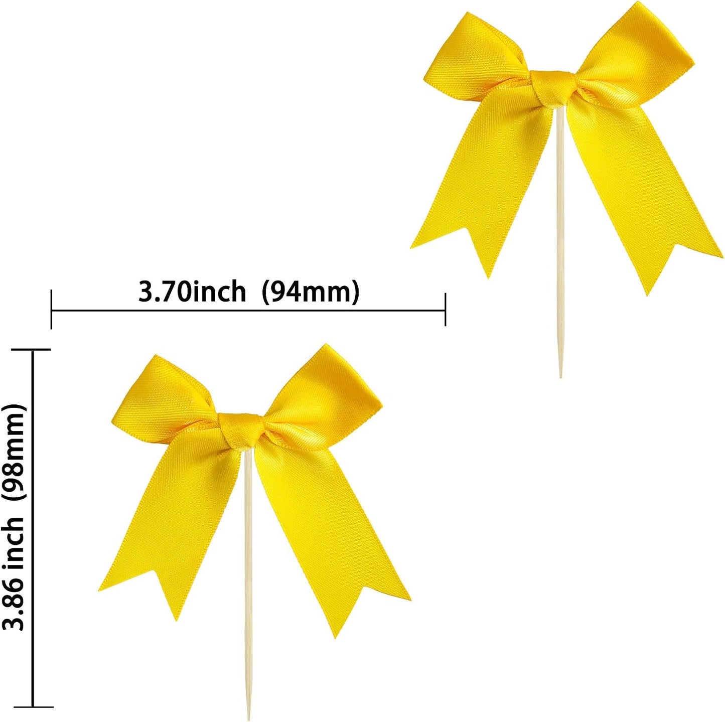 24Pcs Yellow Bow Cupcake Toppers Bow Cake Topper Birthday Decorations Mini Bowknot Cupcake Picks for Coquette Theme Party Decoration Bachelorette Bridal Engagement Wedding Party Yellow