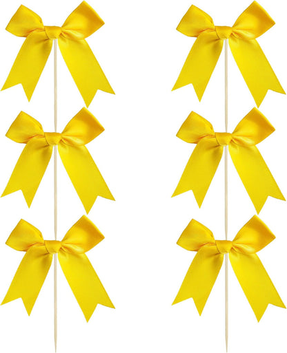 24Pcs Yellow Bow Cupcake Toppers Bow Cake Topper Birthday Decorations Mini Bowknot Cupcake Picks for Coquette Theme Party Decoration Bachelorette Bridal Engagement Wedding Party Yellow