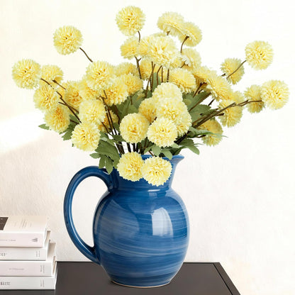 INQCMY Artificial Silk Mums 20" Faux Stem Kiku Flowers for Vase Home Decor | 12 Pcs Fake Chrysanthemums Yellow Fall Flower, Realistic Pompon Balls for Indoor Living Room Thanksgiving Table Centerpieces