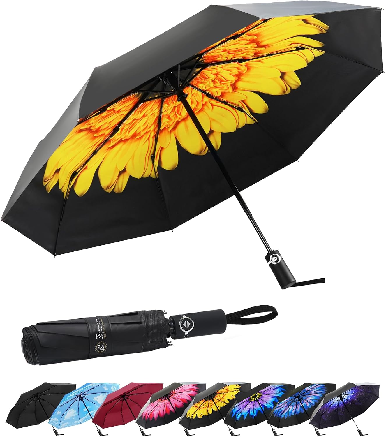Travel Umbrella for Rain, Windproof Automatic Compact Umbrella | UV Sun Protection, Lightweight Waterproof Travel Size for Backpack & Car, Factory Direct