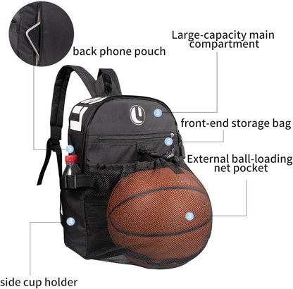 Basketball Backpack with Separate Ball Compartment & Shoe Storage - Durable Sports Bag for Kids & Youth, Water-Resistant Gym Bag for Soccer, Volleyball, and Basketball Gear Training
