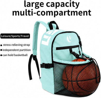 Basketball Backpack with Separate Ball Compartment & Shoe Storage - Durable Sports Bag for Kids & Youth, Water-Resistant Gym Bag for Soccer, Volleyball, and Basketball Gear Training