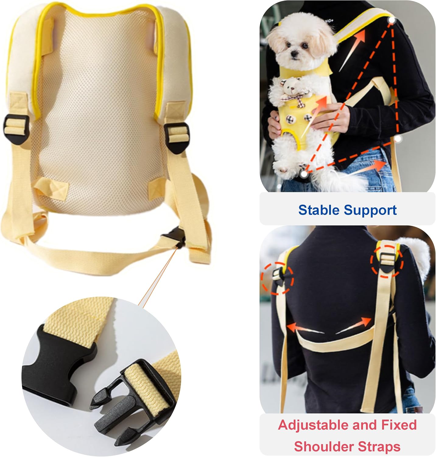 Cartoon Dog Front Carrier Backpack Legs Out Bear Pet Travel Sling Bag Adjustable Shoulder Straps Safety Leash Breathable Canvas Mesh (Yellow, Medium)