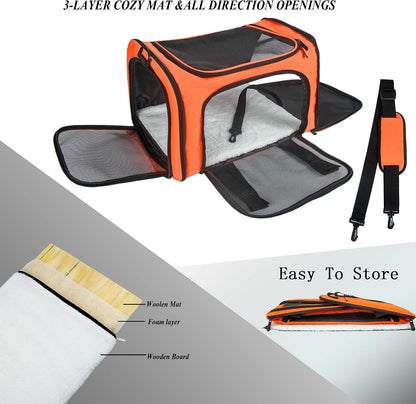 Soft Sided Carrier for Small Medium Cats Dogs,TSA Airline Approved Collapsible Travel Pet Carrier (Medium, Orange)