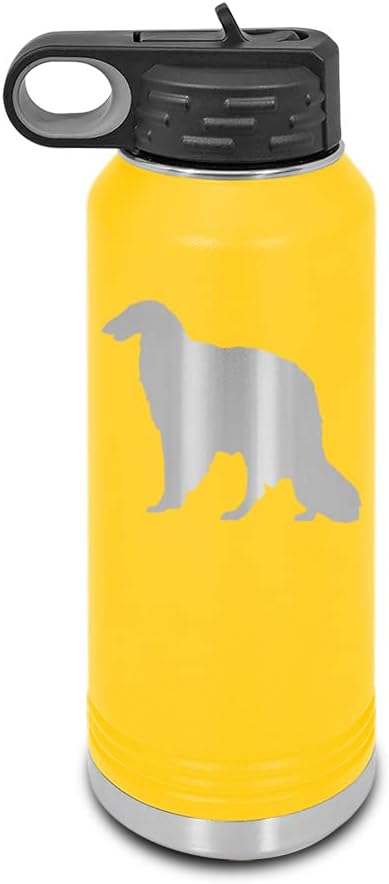 Borzoi Laser Engraved Water Bottle Customizable Polar Camel Stainless Steel with Straw - Dog Canine pet Yellow 32 oz
