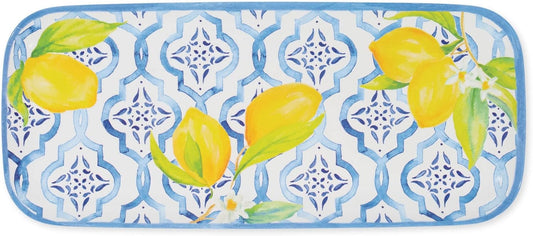 Lovely Lemons Melamine Serving Tray, 15 x 6.5 Inch Rectangular Serving Platter, BPA Free Food Tray for Party Entertaining