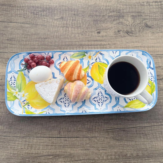 Lovely Lemons Melamine Serving Tray, 15 x 6.5 Inch Rectangular Serving Platter, BPA Free Food Tray for Party Entertaining