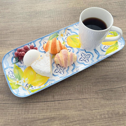 Lovely Lemons Melamine Serving Tray, 15 x 6.5 Inch Rectangular Serving Platter, BPA Free Food Tray for Party Entertaining
